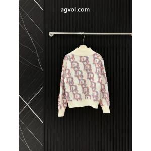 Diorネオンカラーグラデーションアルファベットジャカードファスナースタンドネックニットカーディガンコート