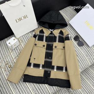 DIOR新型レトロチェックパッチワークコットンキャップ取り外し可能コート