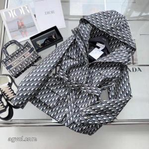 DIOR最新フルDジャカード連帽ミディアムコート