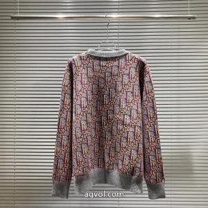 diorニューグレーパープル全身カラーロゴジャカードラウンドネックセーター