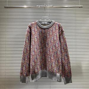 diorニューグレーパープル全身カラーロゴジャカードラウンドネックセーター