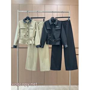 DiorアルファベットCDミツバチ刺繍スタッズポケット合皮開襟ベルトカバーギャザータイツセット