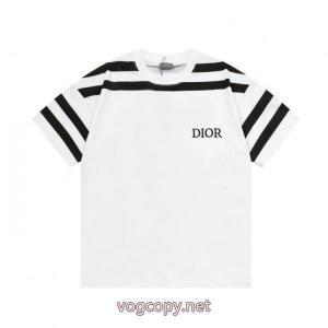 DIOR47アルファベットストライプパッチワークプリント半袖Tシャツ