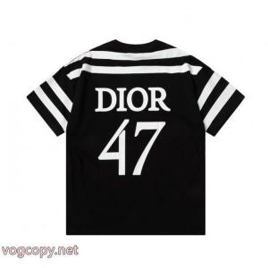 DIOR47アルファベットストライプパッチワークプリント半袖Tシャツ