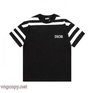 DIOR47アルファベットストライプパッチワークプリント半袖Tシャツ