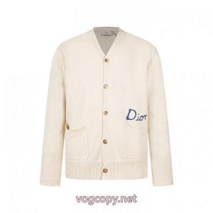 DIOR友人刺繍コットン混紡ボタンカーディガンコート