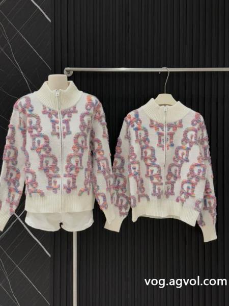 Diorネオンカラーグラデーションアルファベットジャカードファスナースタンドネックニットカーディガンコート 0 