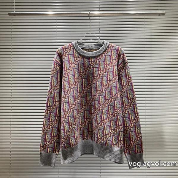 diorニューグレーパープル全身カラーロゴジャカードラウンドネックセーター 0 