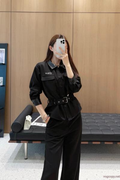 DiorアルファベットCDミツバチ刺繍スタッズポケット合皮開襟ベルトカバーギャザータイツセット 0 