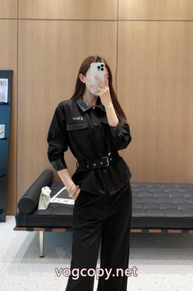 DiorアルファベットCDミツバチ刺繍スタッズポケット合皮開襟ベルトカバーギャザータイツセット 5 