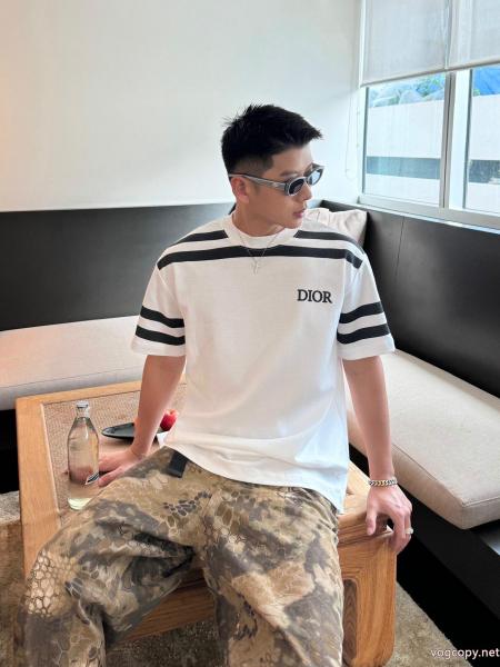 DIOR47アルファベットストライプパッチワークプリント半袖Tシャツ 0 