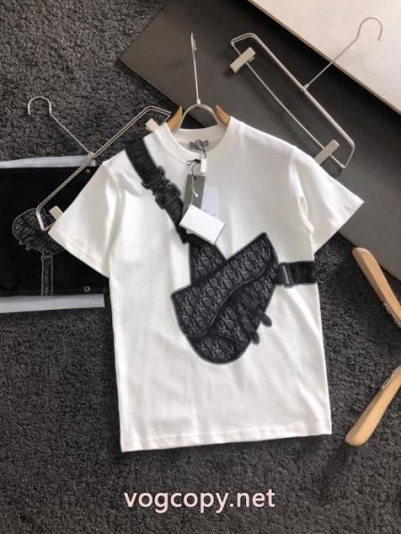 Diorのロゴ入り斜め掛け鞍バッグプリントデザインゆったり白Tシャツ 4