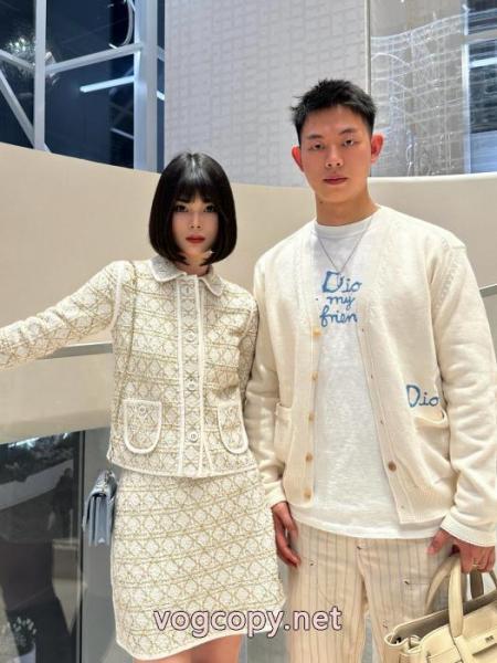 DIOR友人刺繍コットン混紡ボタンカーディガンコート 5