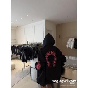 Chromehearts/クローハートクラシックロングブルーの馬蹄ファスナーカーディガンジャケットプリント帽パーカー男女同型