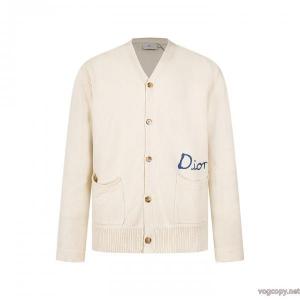 DIOR友人刺繍コットン混紡ボタンカーディガンコート