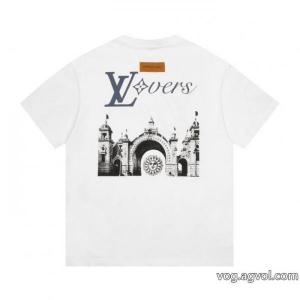 LVルイヴィトン高品質城アルファベット半袖Tシャツ男女同型